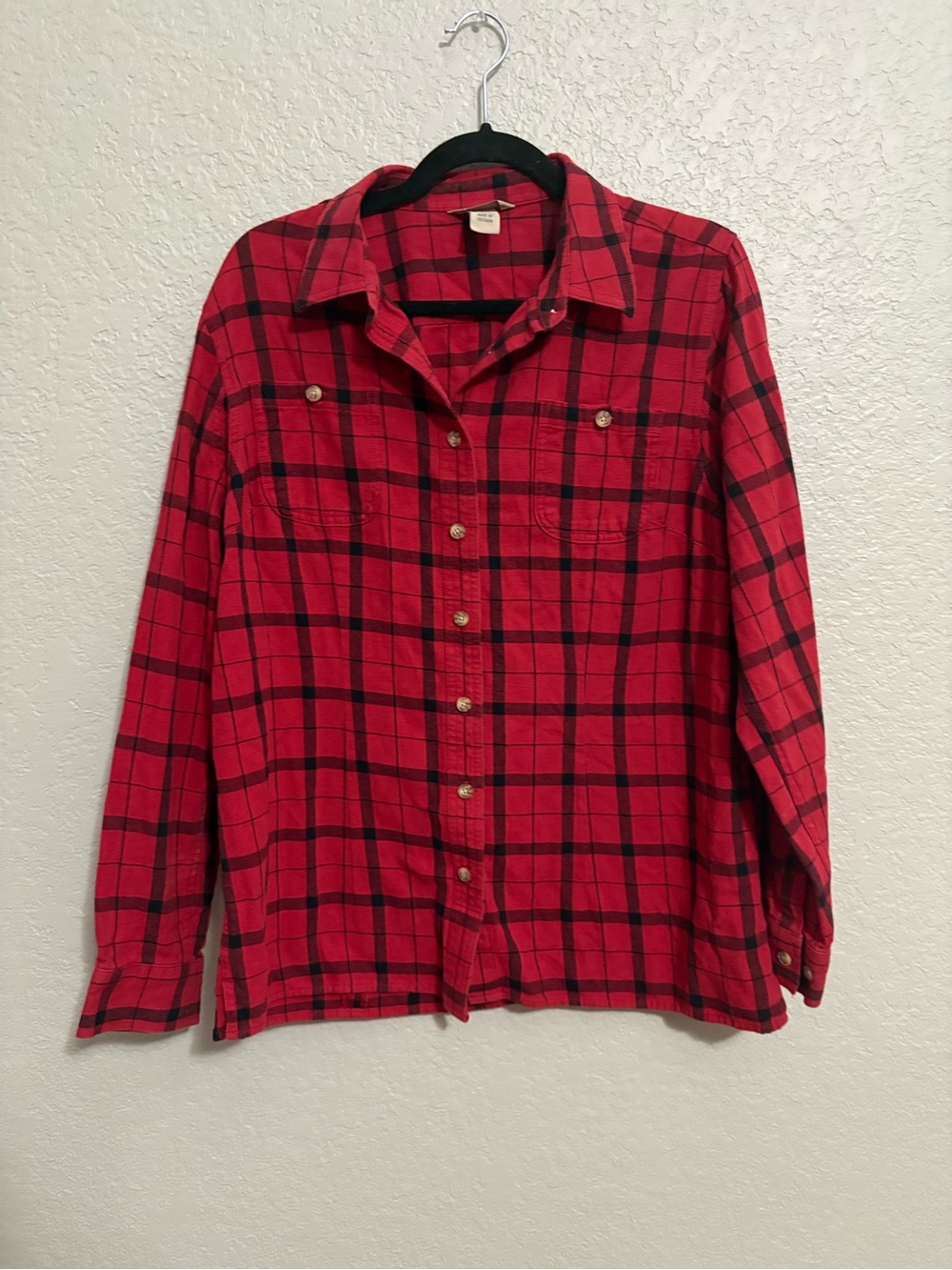 Duluth Trading Co. Red Black Plaid Flannel Button-Up Shirt Size Large